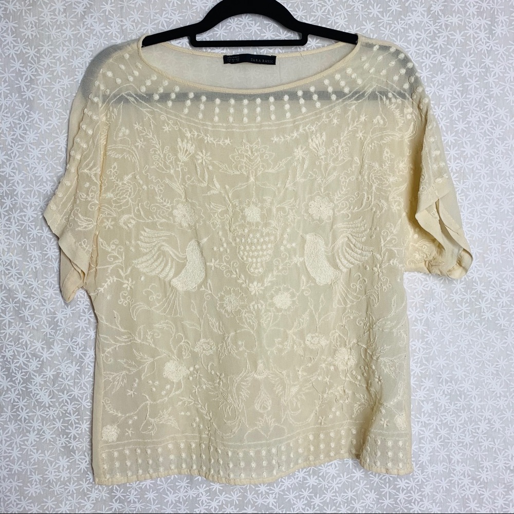 ZARA M floral and bird embroidered blouse top EUC - Picture 2 of 12